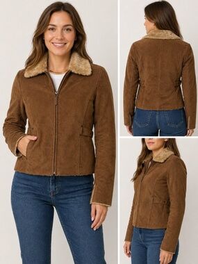 Columbia Jacket Women’s Medium Brown Faux Suede Sherpa Lined Zip Coat Winter